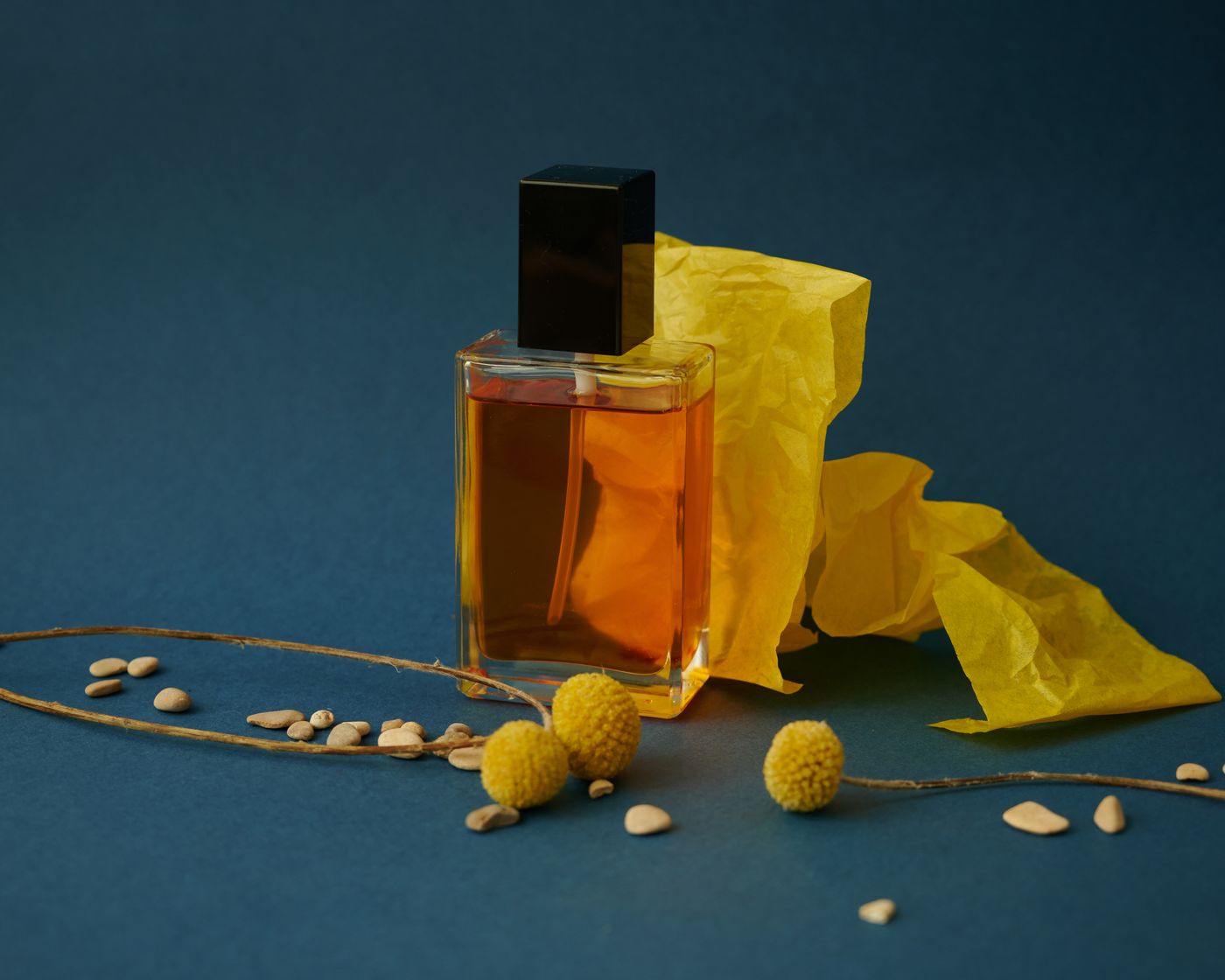 Perfume product photograph in warm light